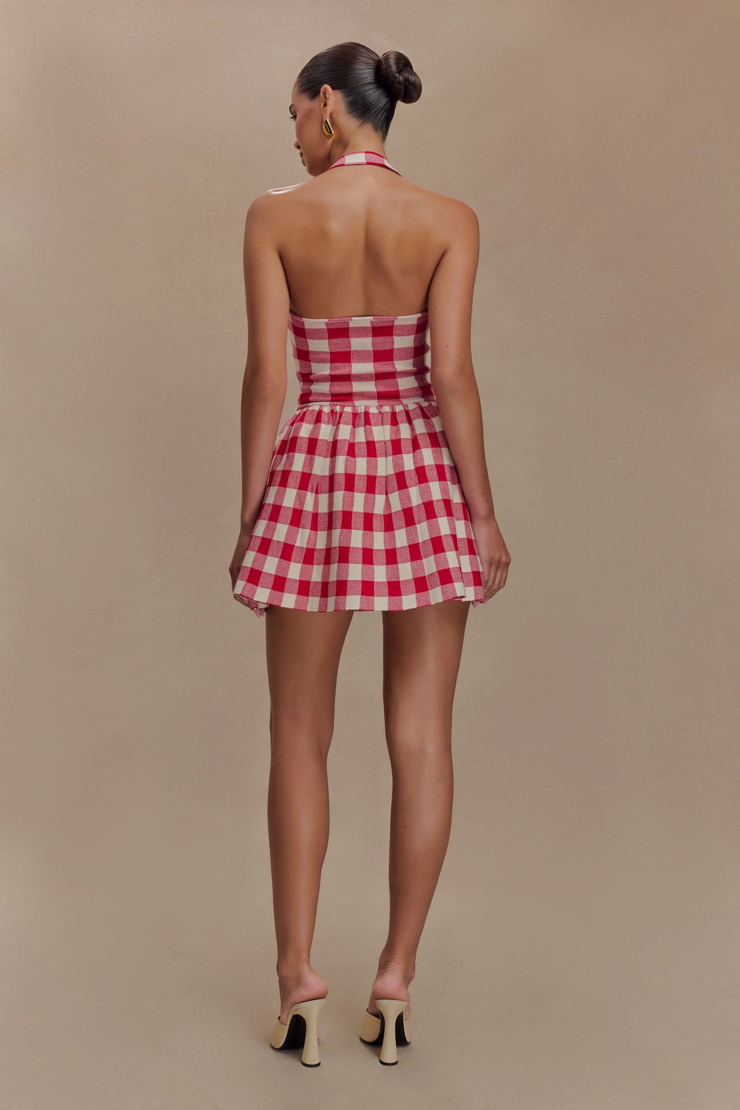 HALTER GINGHAM PRINT MINI DRESS
