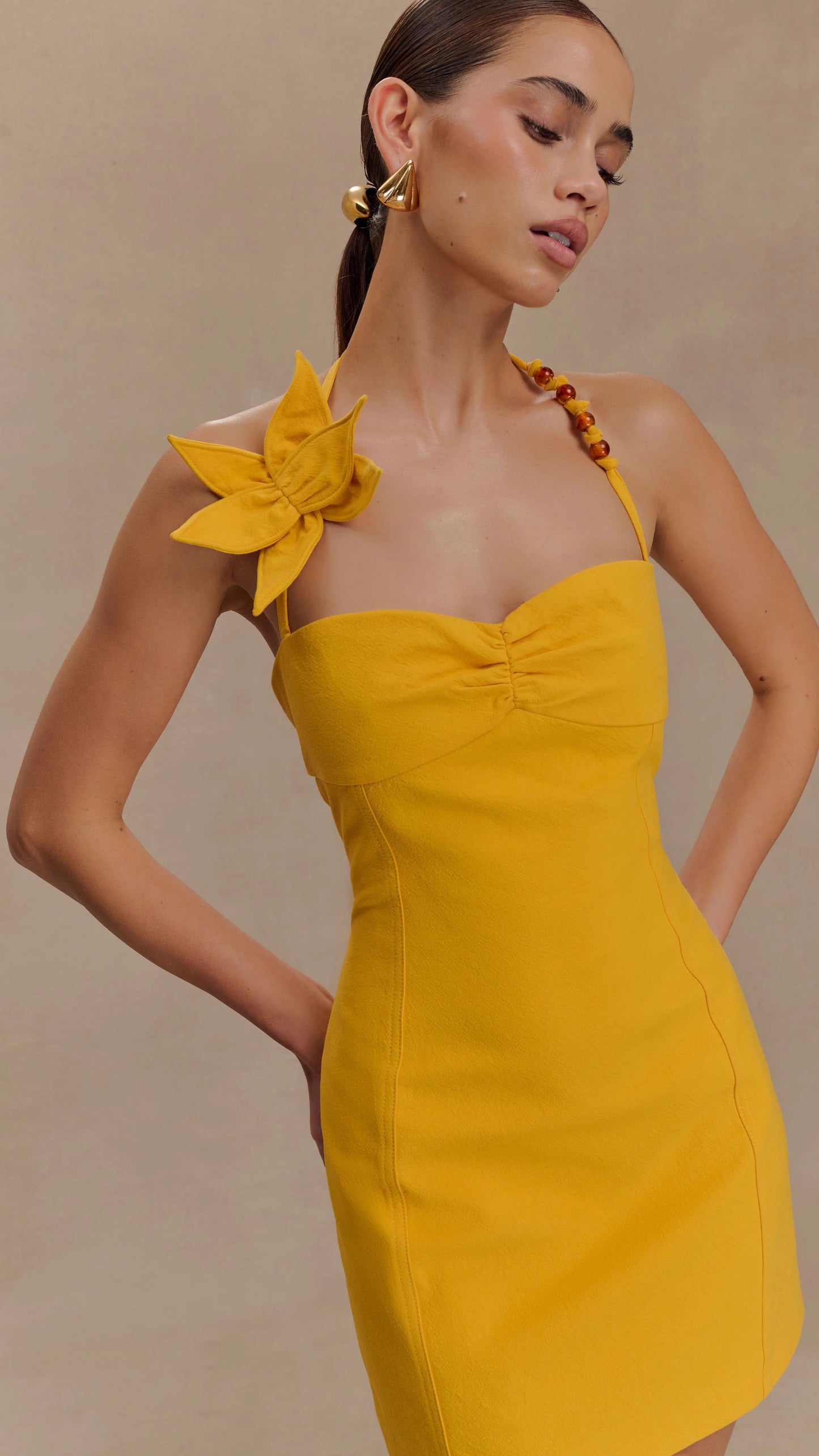 3-D FLORAL MUSTARD DRESS