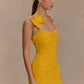 3-D FLORAL MUSTARD DRESS