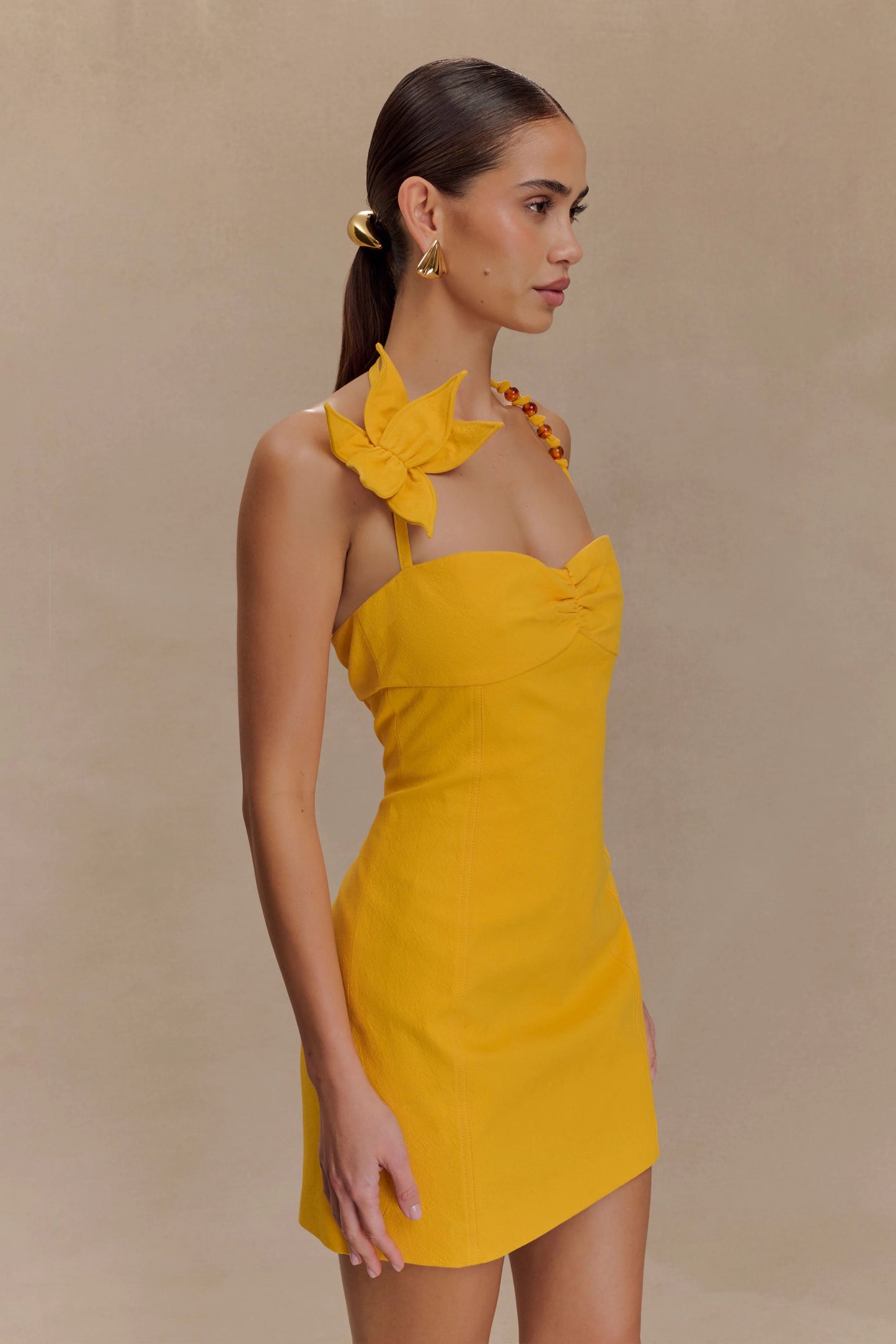 3-D FLORAL MUSTARD DRESS