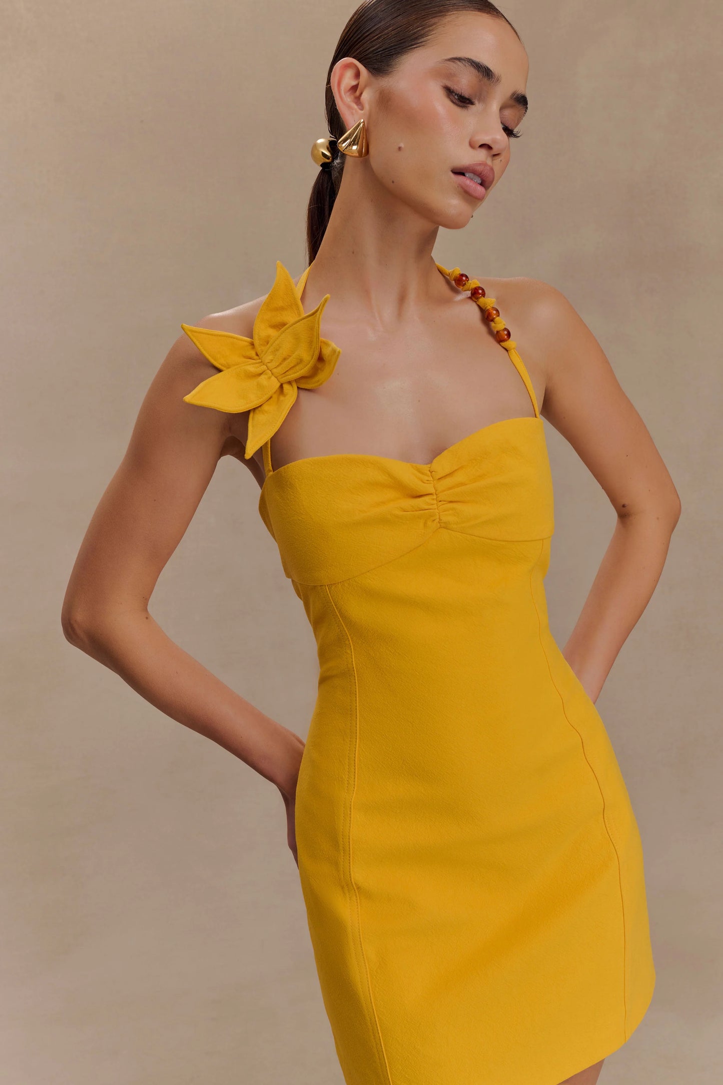 3-D FLORAL MUSTARD DRESS
