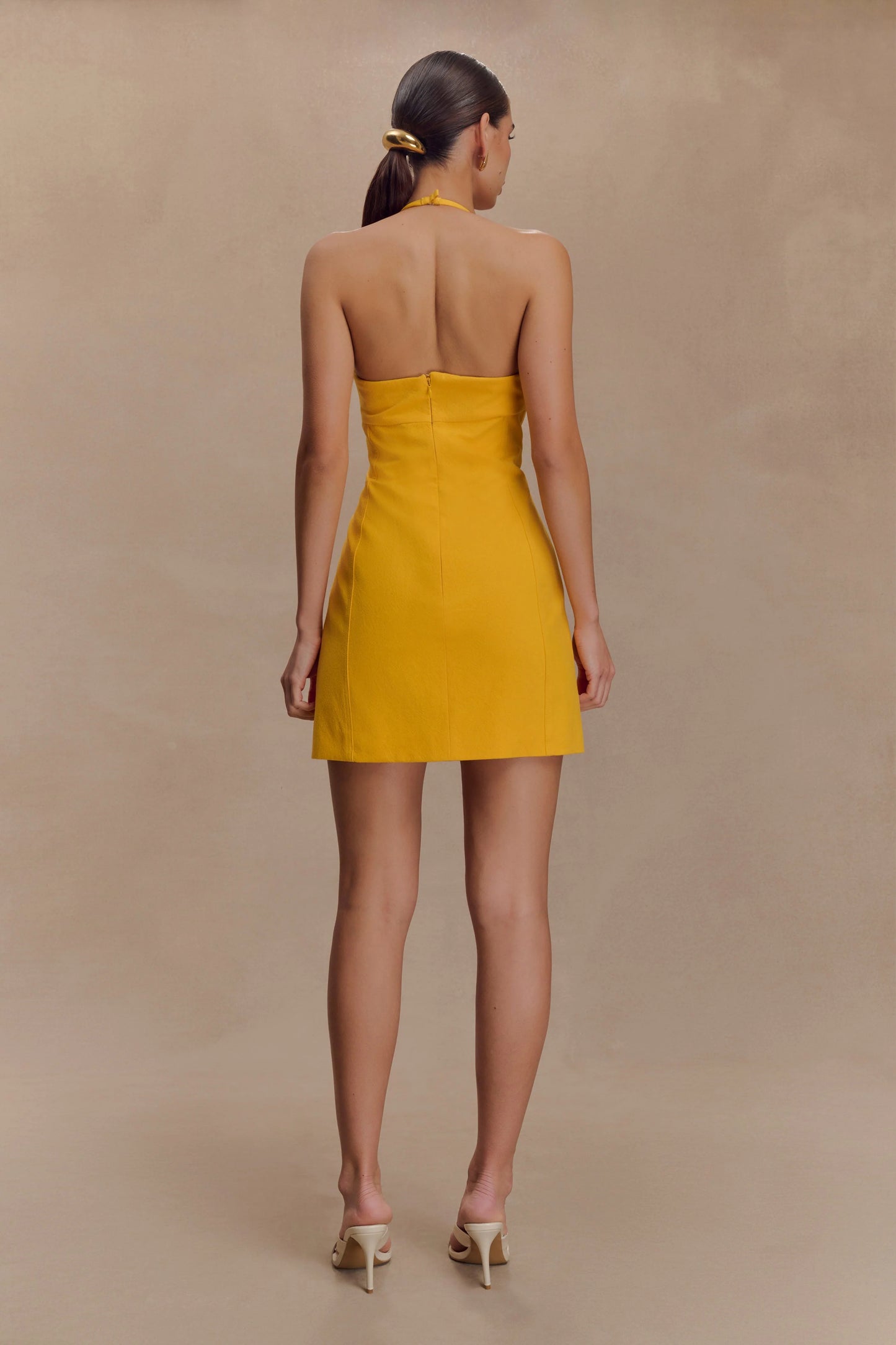 3-D FLORAL MUSTARD DRESS