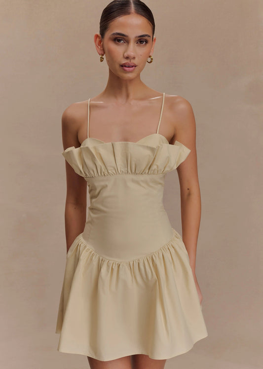 CREAM FRILL COTTON MINI DRESS