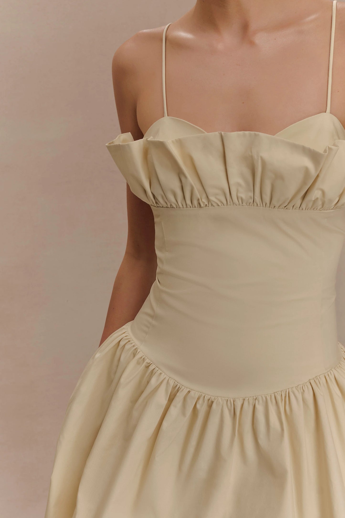 CREAM FRILL COTTON MINI DRESS