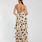 POLKA CASCADE RUFFLE MAXI DRESS