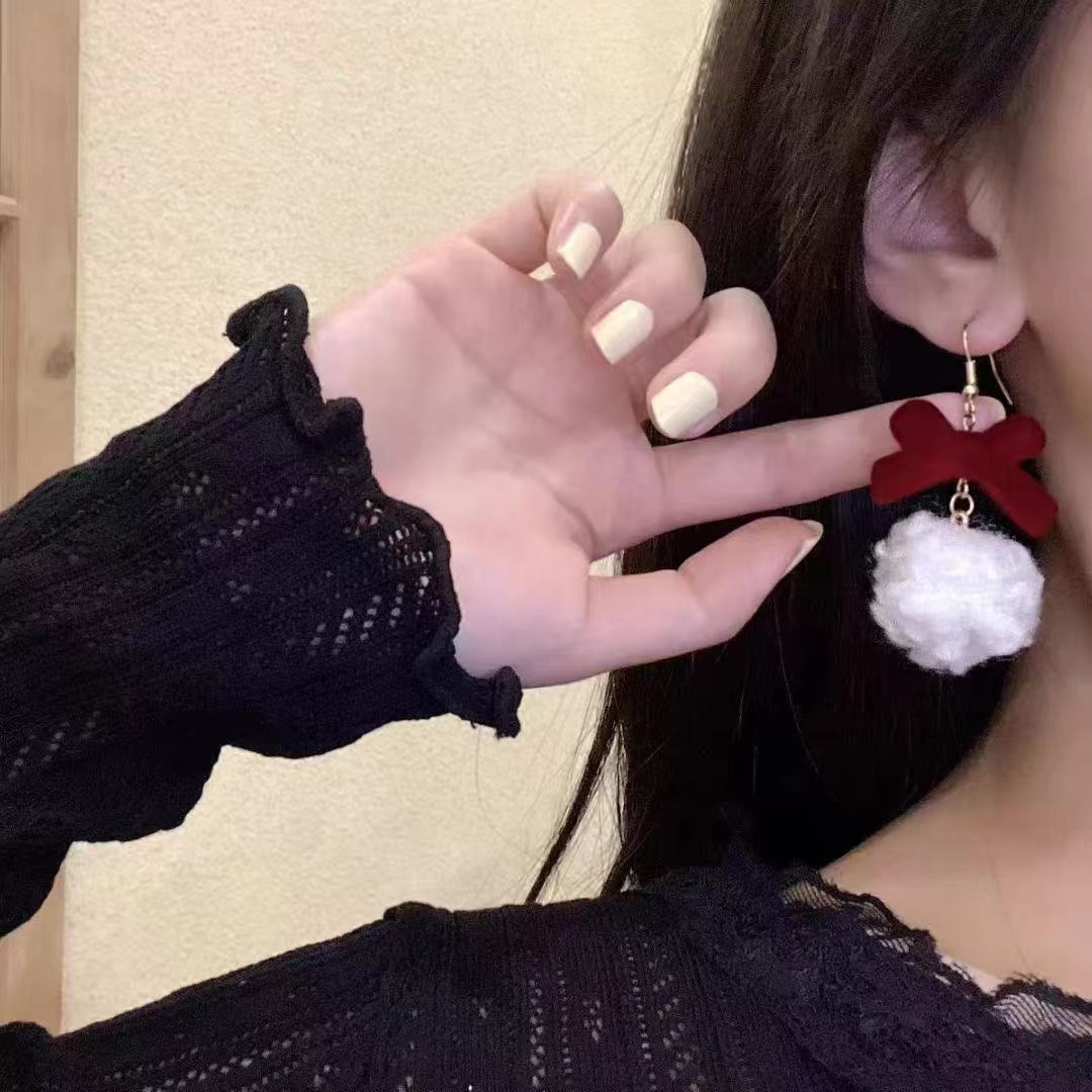 CHRISTMAS WINE VELVET BALL EARRINGS