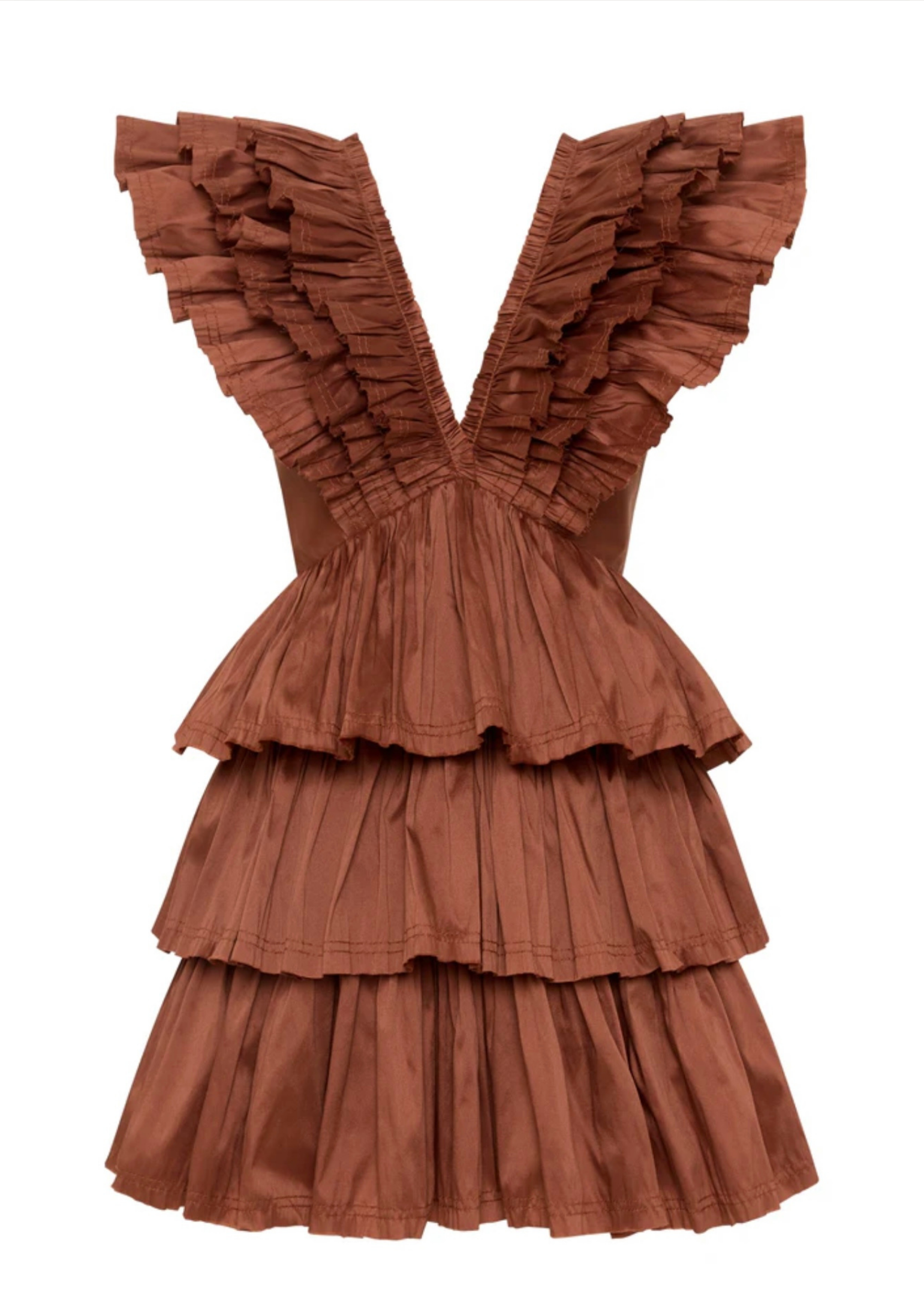 Square Neck Shirring Tiered Frill Layered Mini Dress Puff Sleeves
