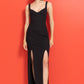 BLACK DOUBLE-SPLIT MAXI DRESS