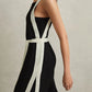 BLACK & WHITE TRIM BELTED JUMPSUIT