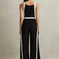 BLACK & WHITE TRIM BELTED JUMPSUIT