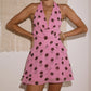 PINK CHOCOLATE POLKA BACKLESS MINI DRESS