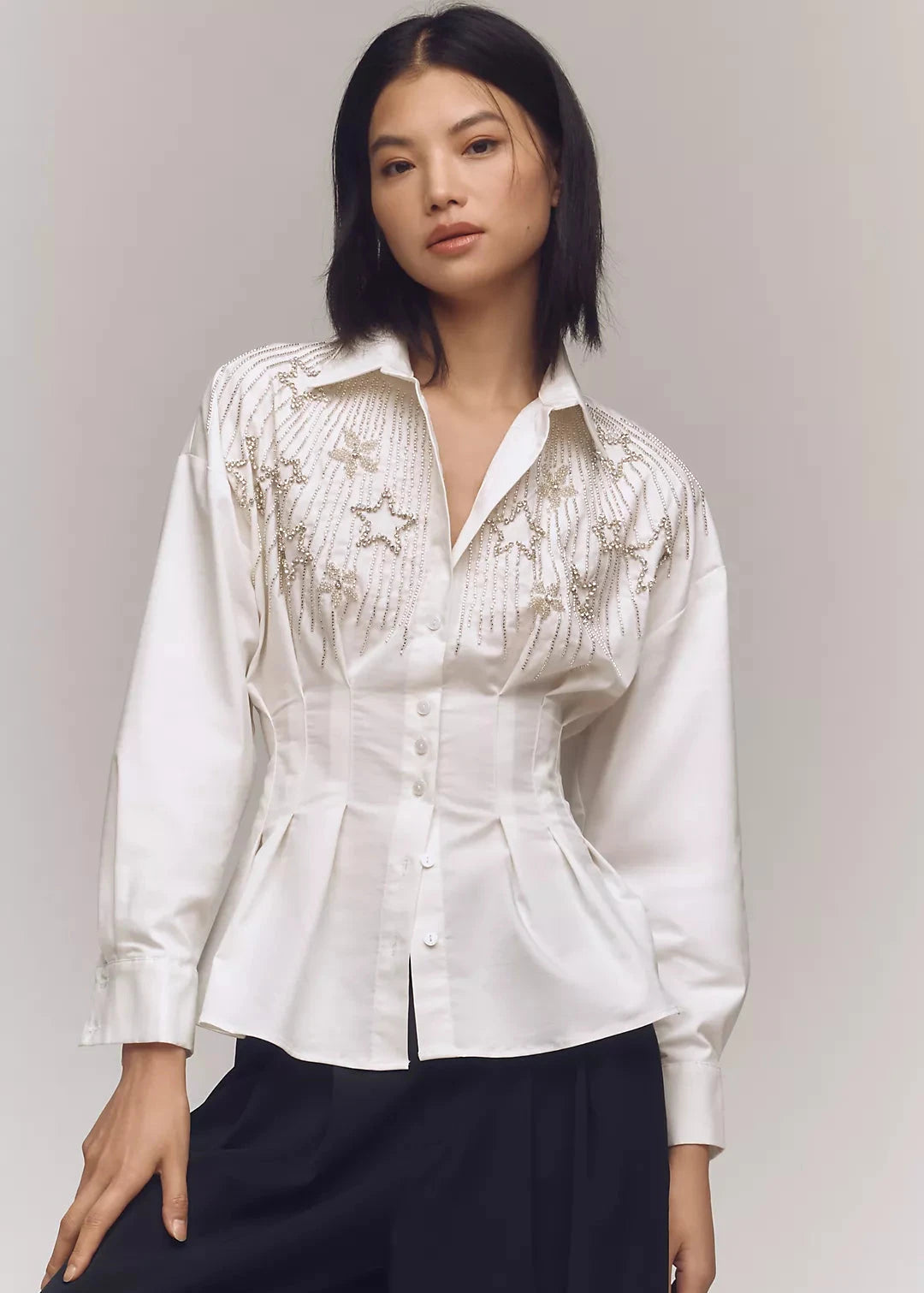 PLEATED STAR COTTON SHIRT