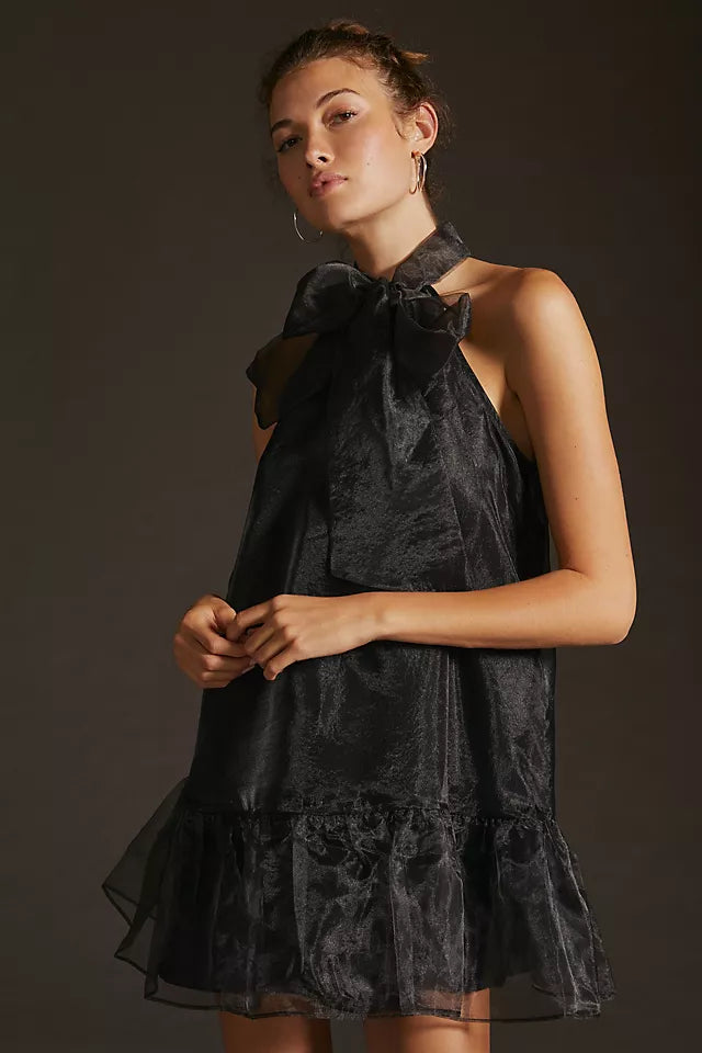 ORGANZA BOW NECK MINI DRESS