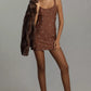 LUVIA BROWN BEADED MINI DRESS