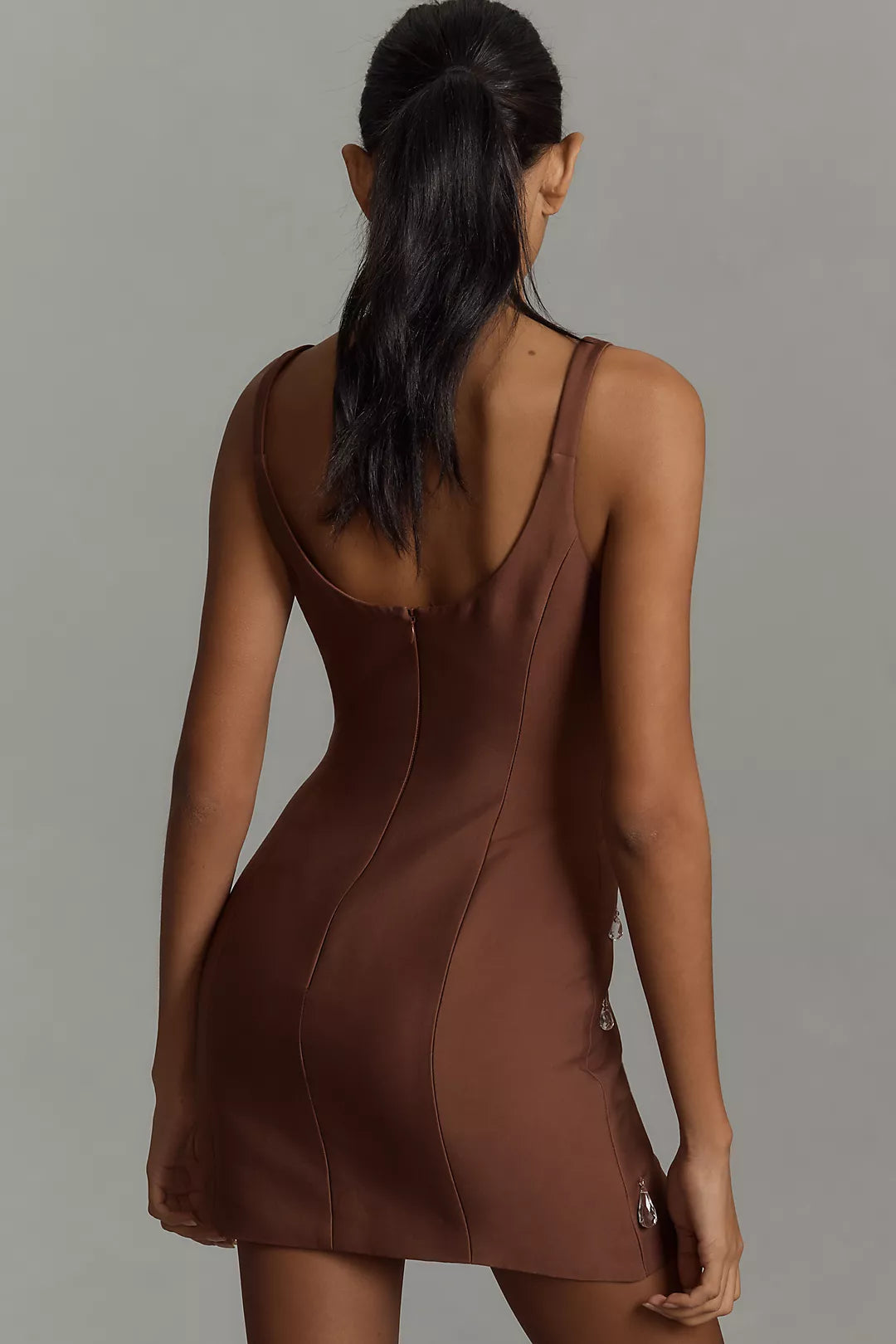 LUVIA BROWN BEADED MINI DRESS De Novoo LUVIA BROWN BEADED MINI DRESS De Novoo