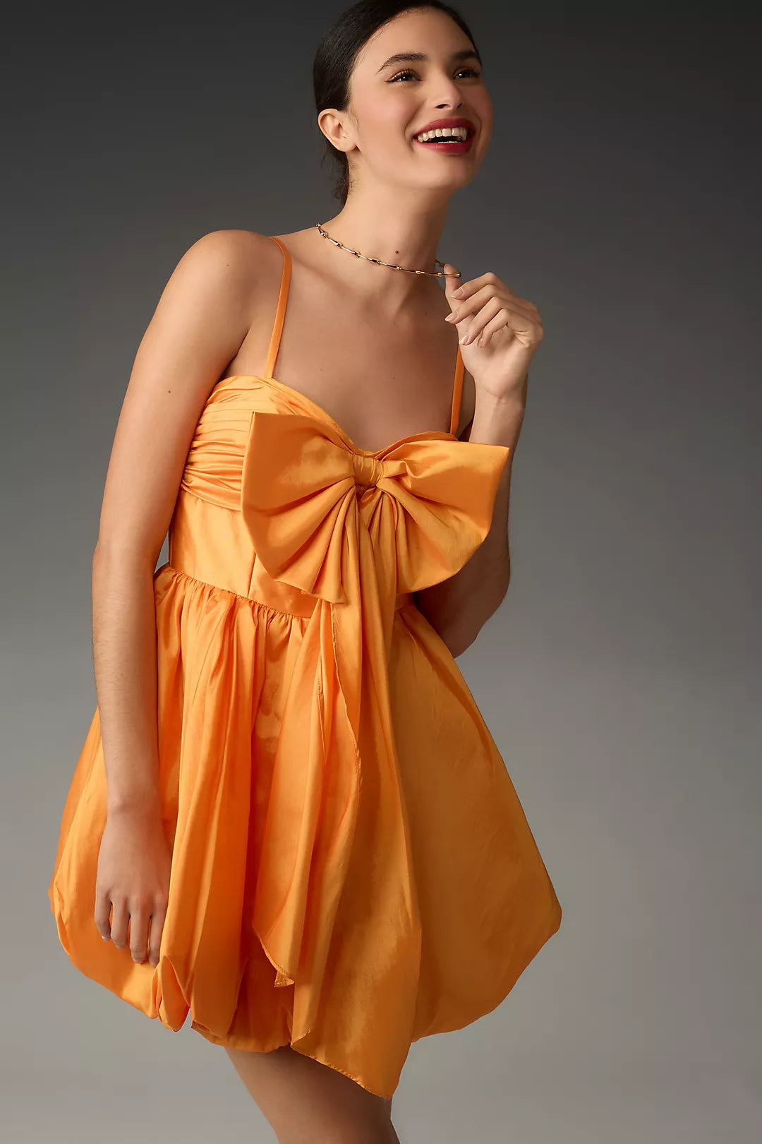 TANGERINE SILK BOW DRESS