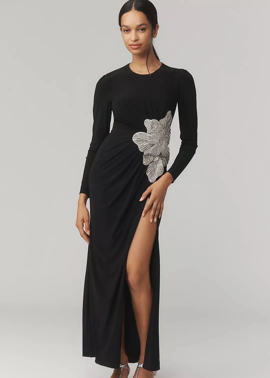 EMBELLISHED SIDE SLIT MIDI DRESS