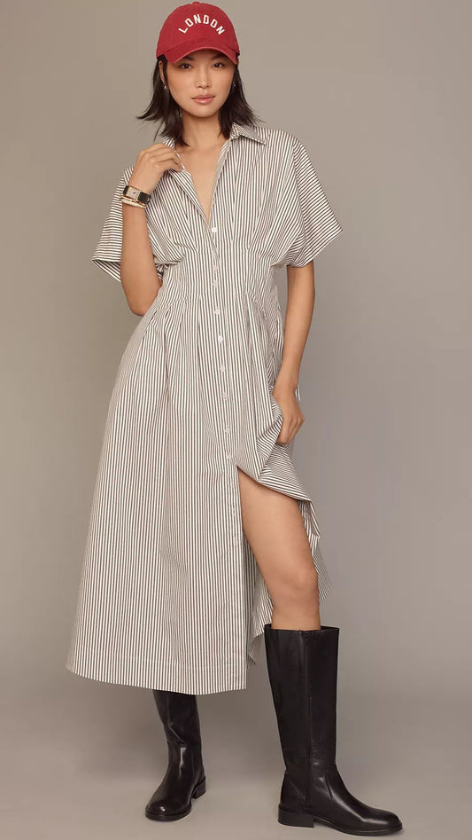 STRIPED TOBIE PLEATED WAIST DRESS