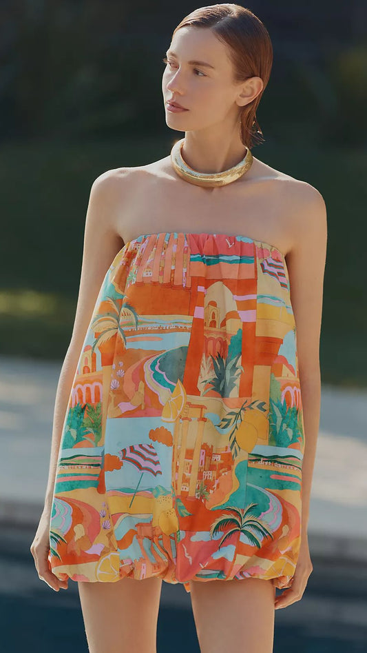 BUBBLE HEM PRINTED DRESS