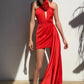 RED SATIN ROSE DRESS