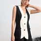 TWO TONE BUTTON FRONT VEST BLAZER TOP