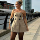 STRAPLESS BROWN CREPE MINI DRESS
