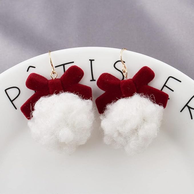 CHRISTMAS WINE VELVET BALL EARRINGS
