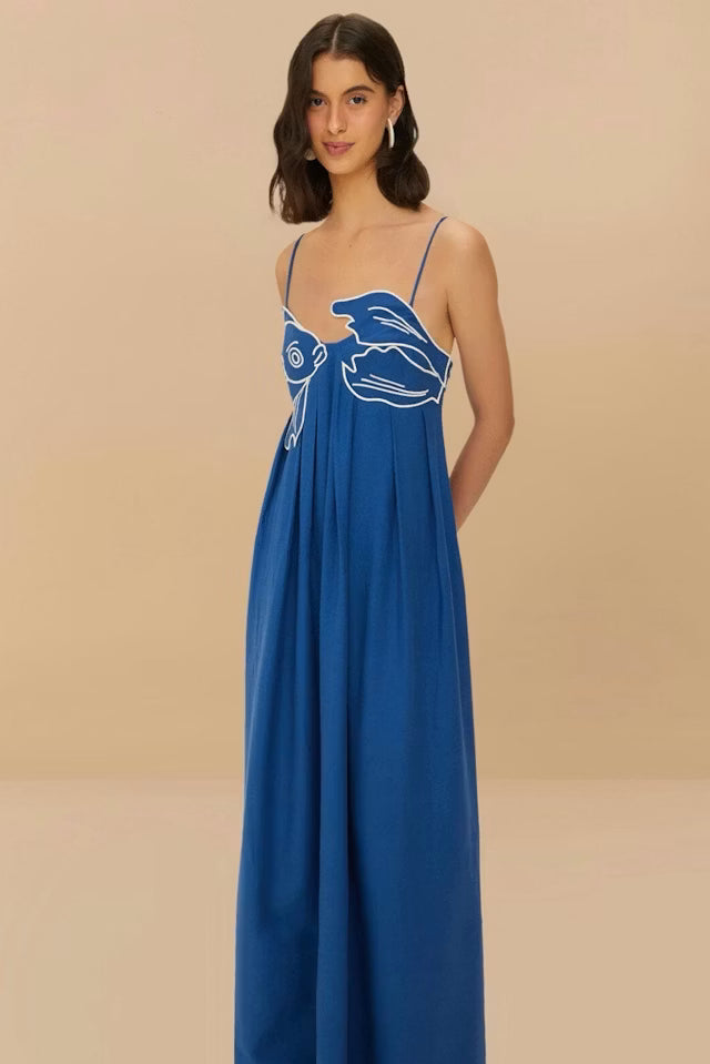 BLUE FISH EMBROIDERED MAXI DRESS