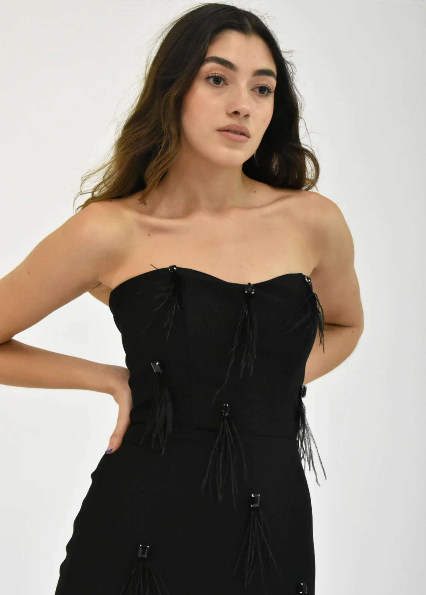 FEATHER TOUCH BLACK CRYSTAL DRESS