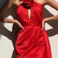 RED SATIN ROSE DRESS