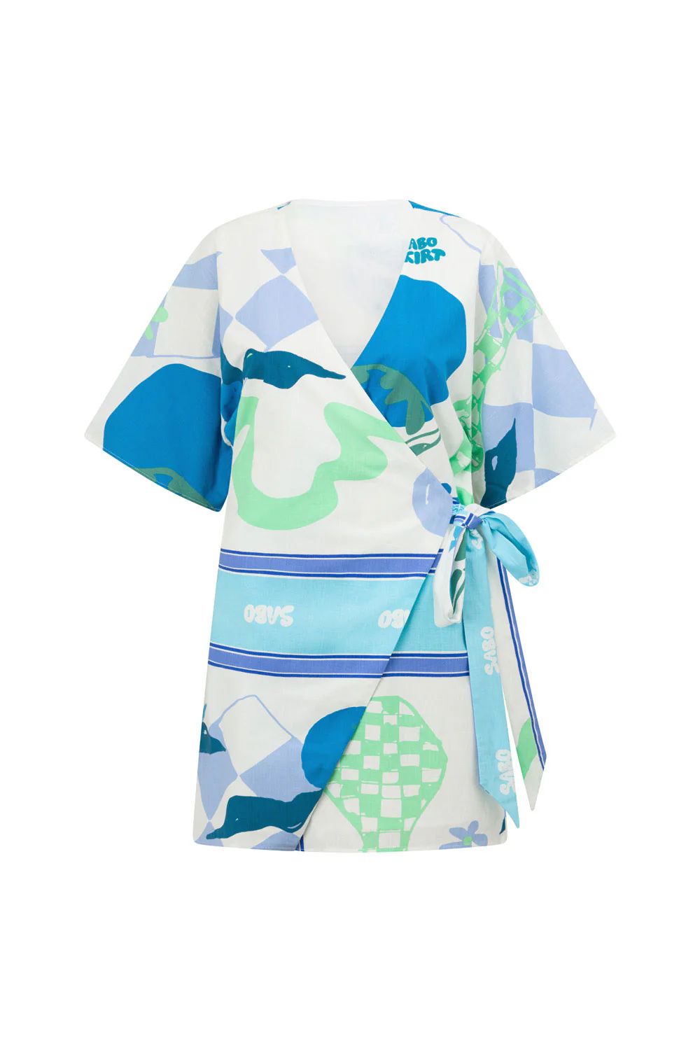 SHADES OF BLUE WRAP SHORT DRESS