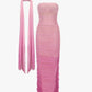 BLUSH AURA RUCHED MESH MAXI DRESS