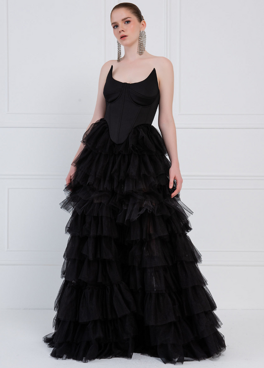 CORSET EVENING TULLE DRESS