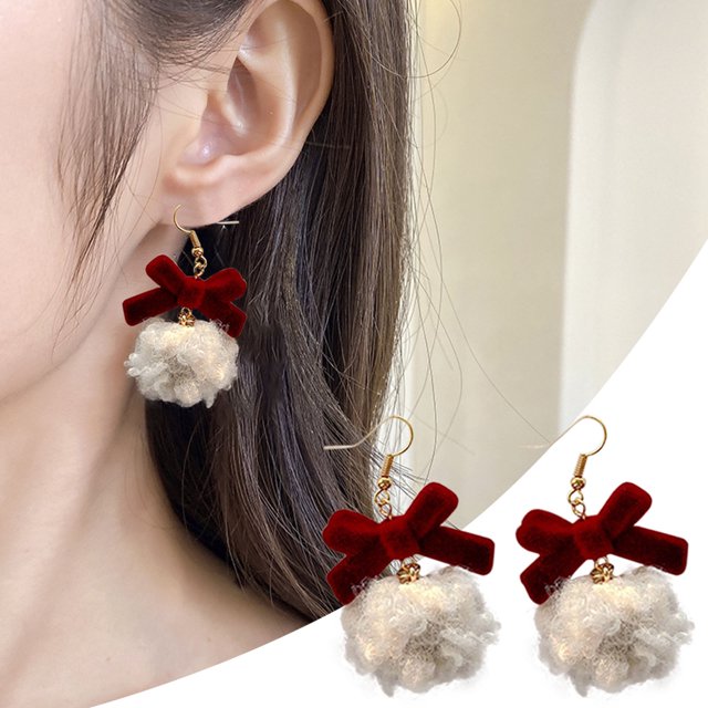 CHRISTMAS WINE VELVET BALL EARRINGS