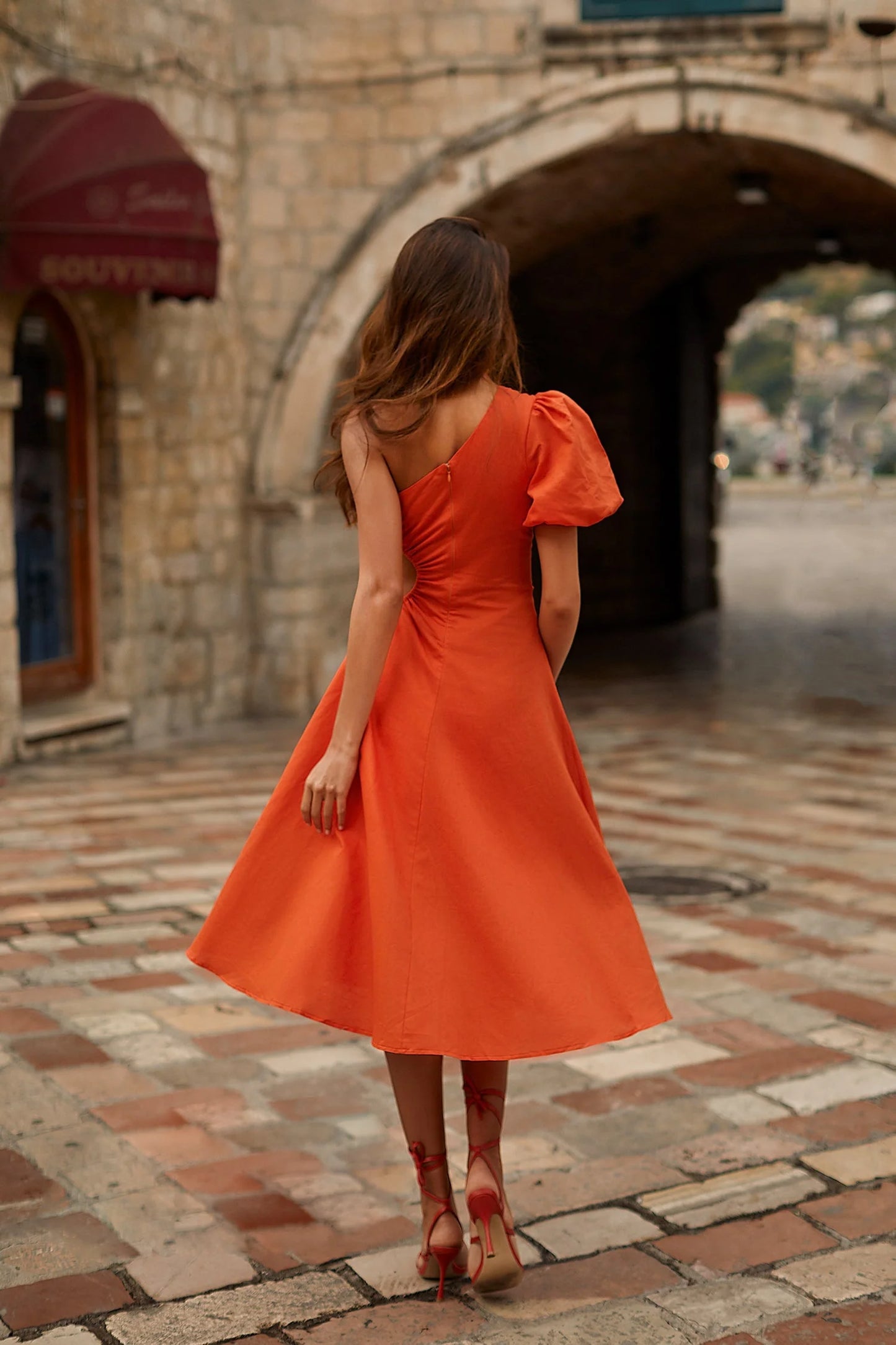 MILIN ORANGE TIE KNOT DRESS