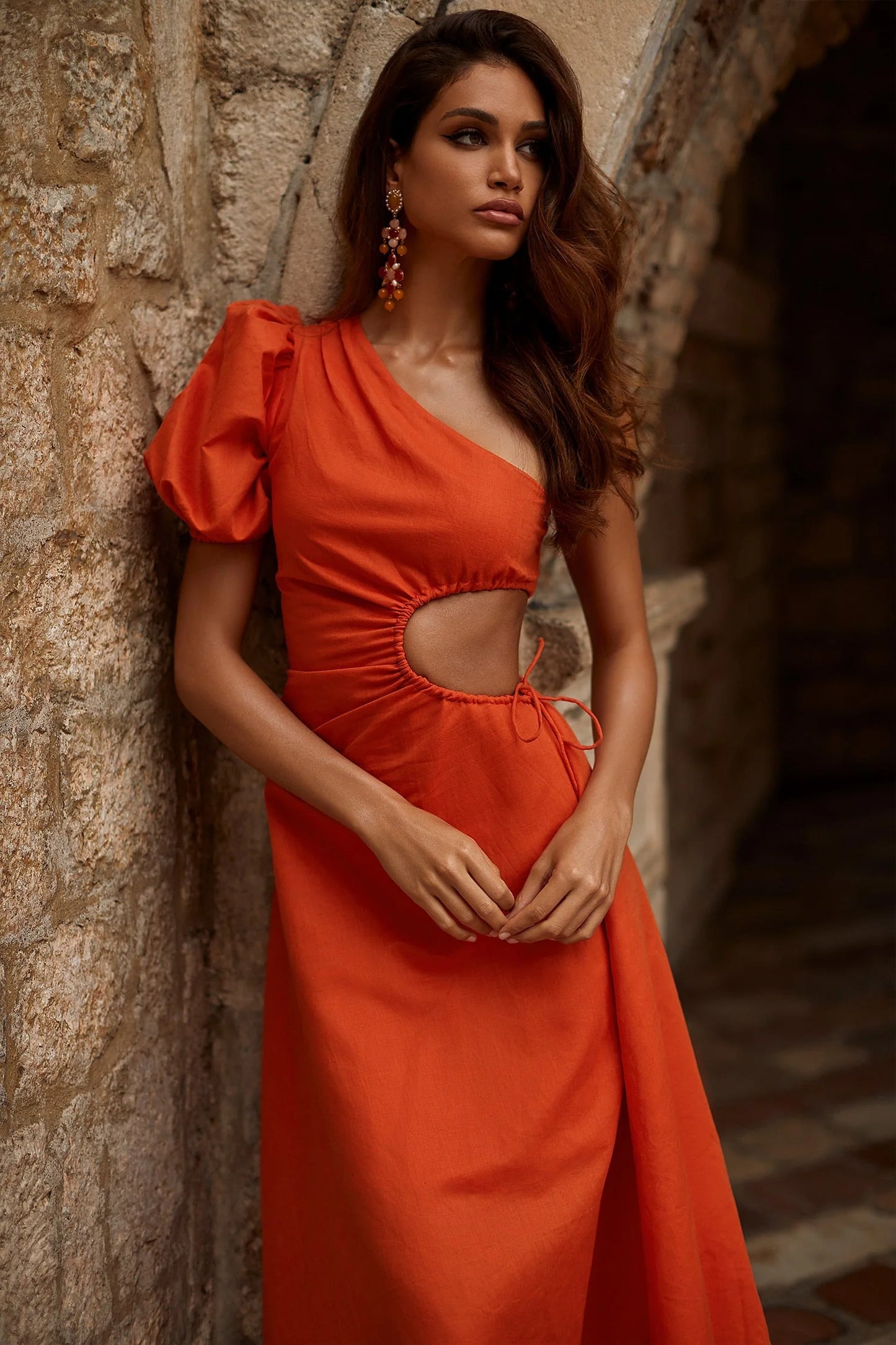 MILIN ORANGE TIE KNOT DRESS