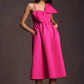 HOT PINK SIDE BOW MIDI DRESS