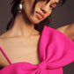 HOT PINK SIDE BOW MIDI DRESS