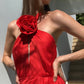 RED SATIN ROSE DRESS