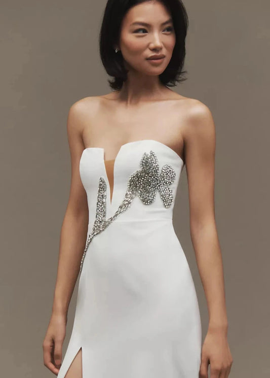 STRAPLESS DIAMOND WORK MIDI DRESS