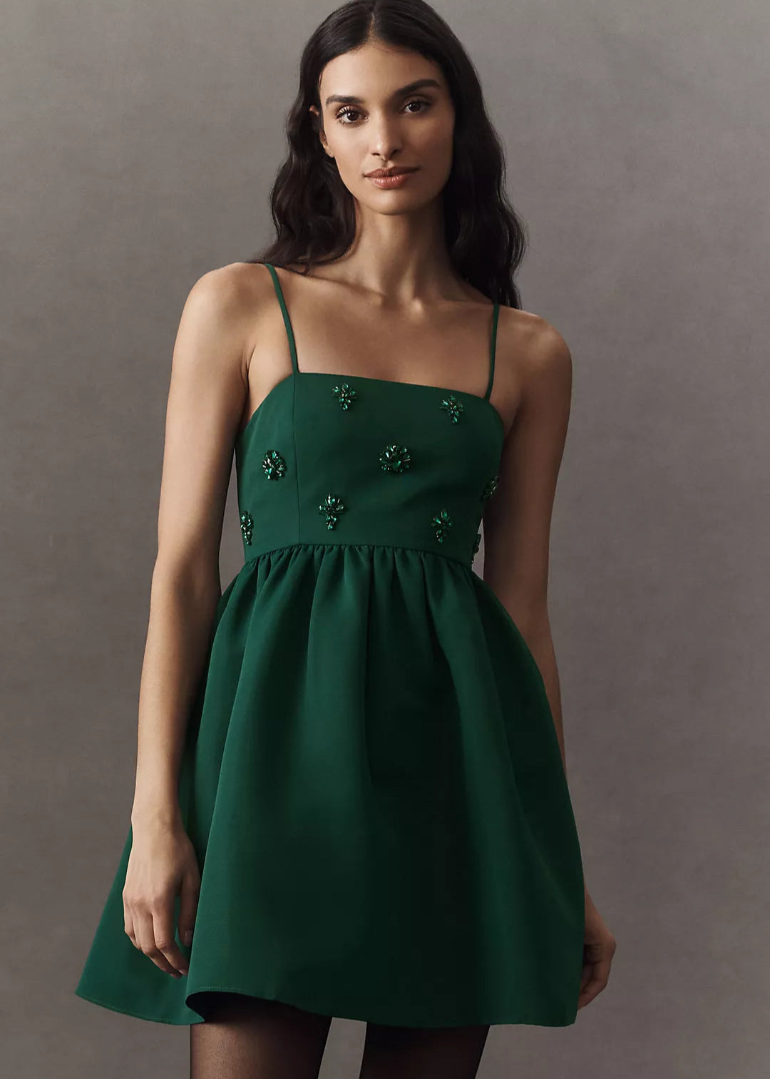 GREEN EMBELLISHED FLARE DRESS