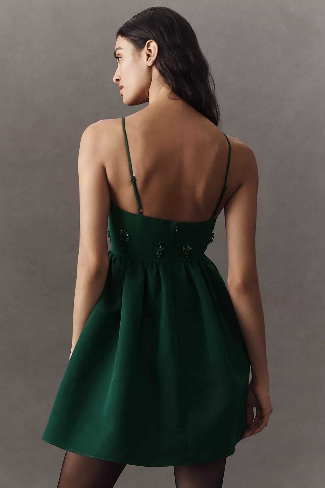 GREEN EMBELLISHED FLARE DRESS