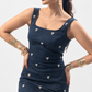 DENIM DRESS WHITE BEADED