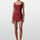 CRYSTAL DROP BURGUNDY MINI DRESS