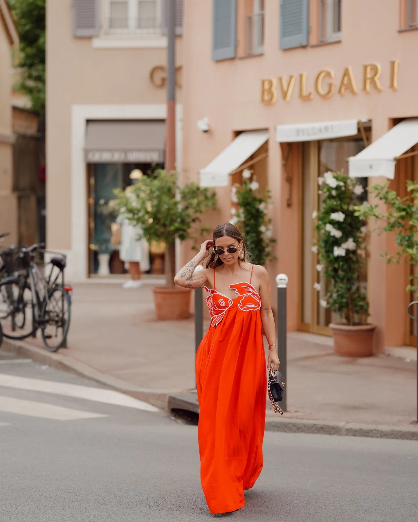 RED FISH EMBROIDERED MAXI DRESS