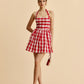 HALTER GINGHAM PRINT MINI DRESS