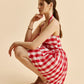 HALTER GINGHAM PRINT MINI DRESS