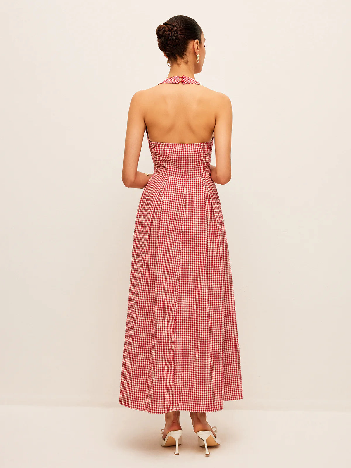 GINGHAM PRINT RED COTTON DRESS