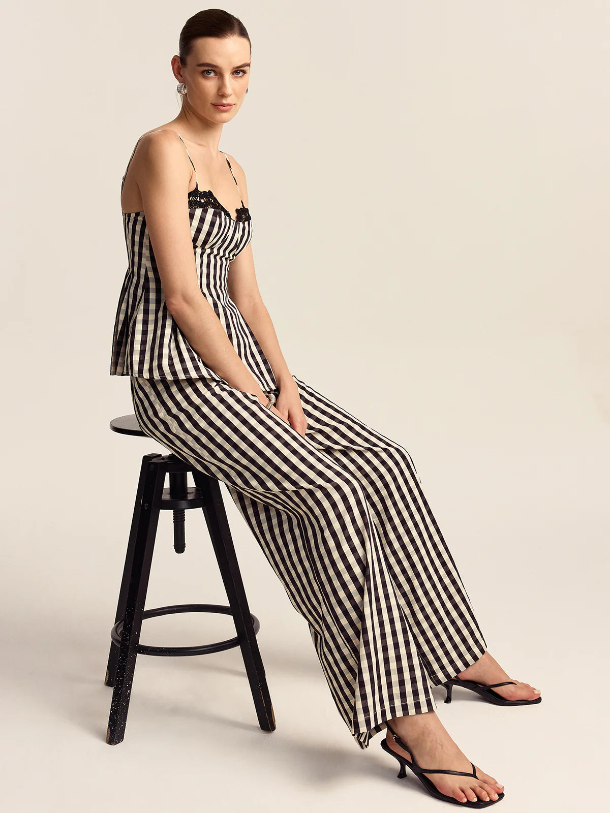 GINGHAM WIDE LEG PEPLUM CO-ORD