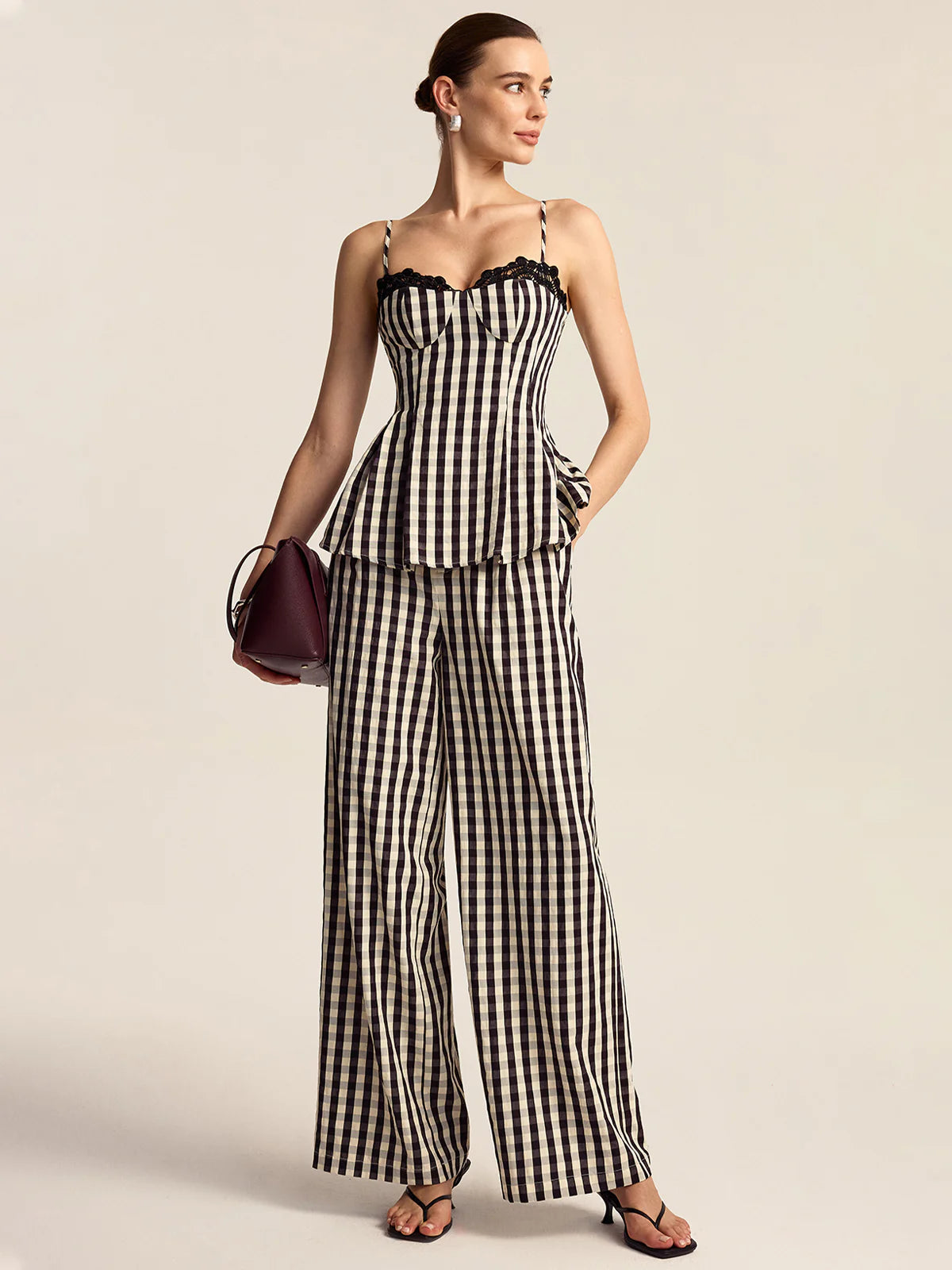 GINGHAM WIDE LEG PEPLUM CO-ORD